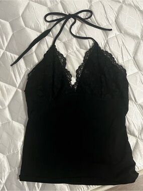 2/20$ Black lace trim halter top